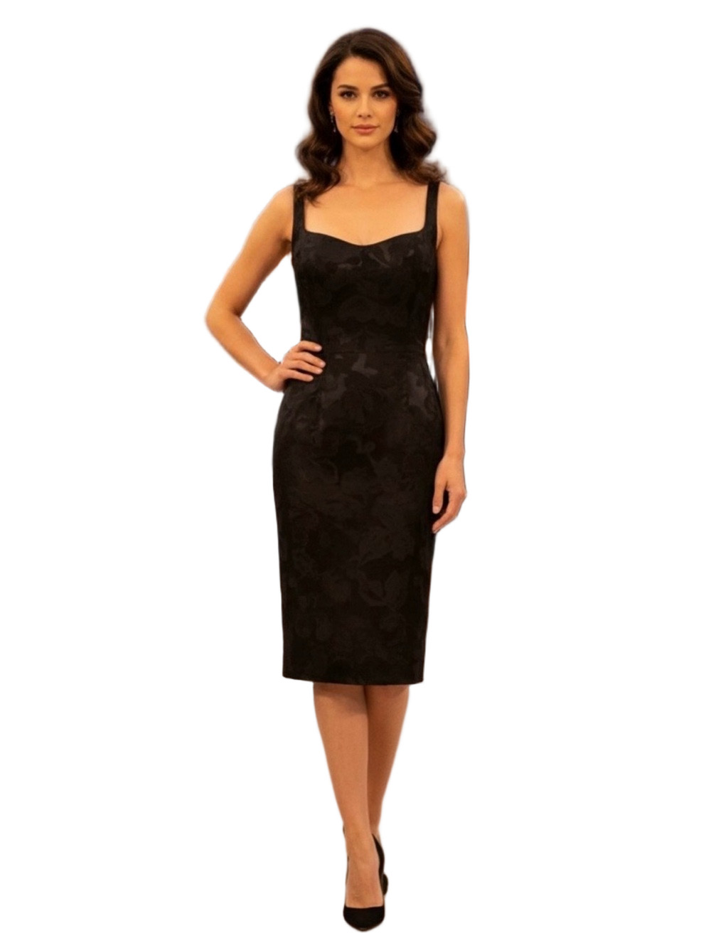 Armani Collezioni Black Jacquard Midi Sheath Dress